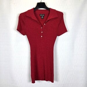 VTG Wet Seal Red Metallic Sweater Women's Small Y2K Ribbed‎ Rhinestone Buttons